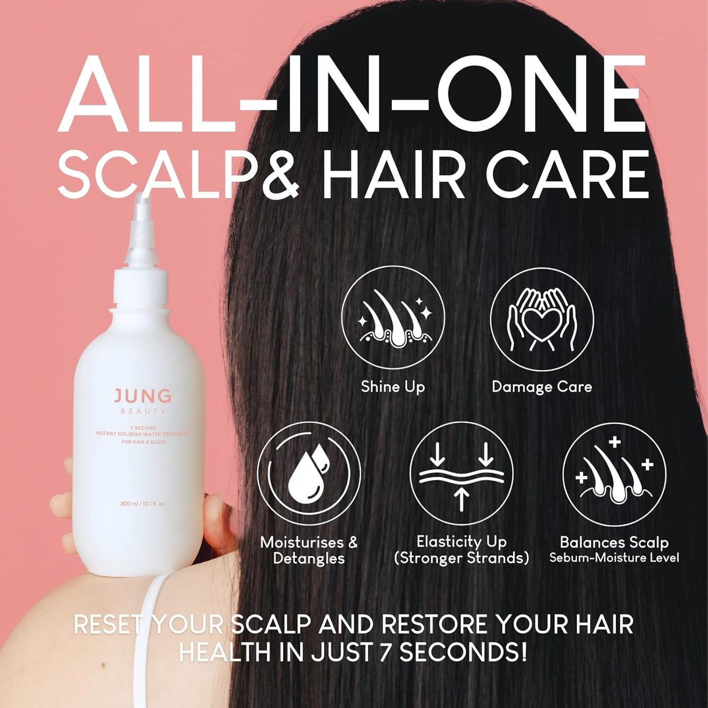 Jung Beauty 7 Second Instant Nourish Water Treatment - Weightless Conditioner for Dry, Frizzy Hair | 300ml