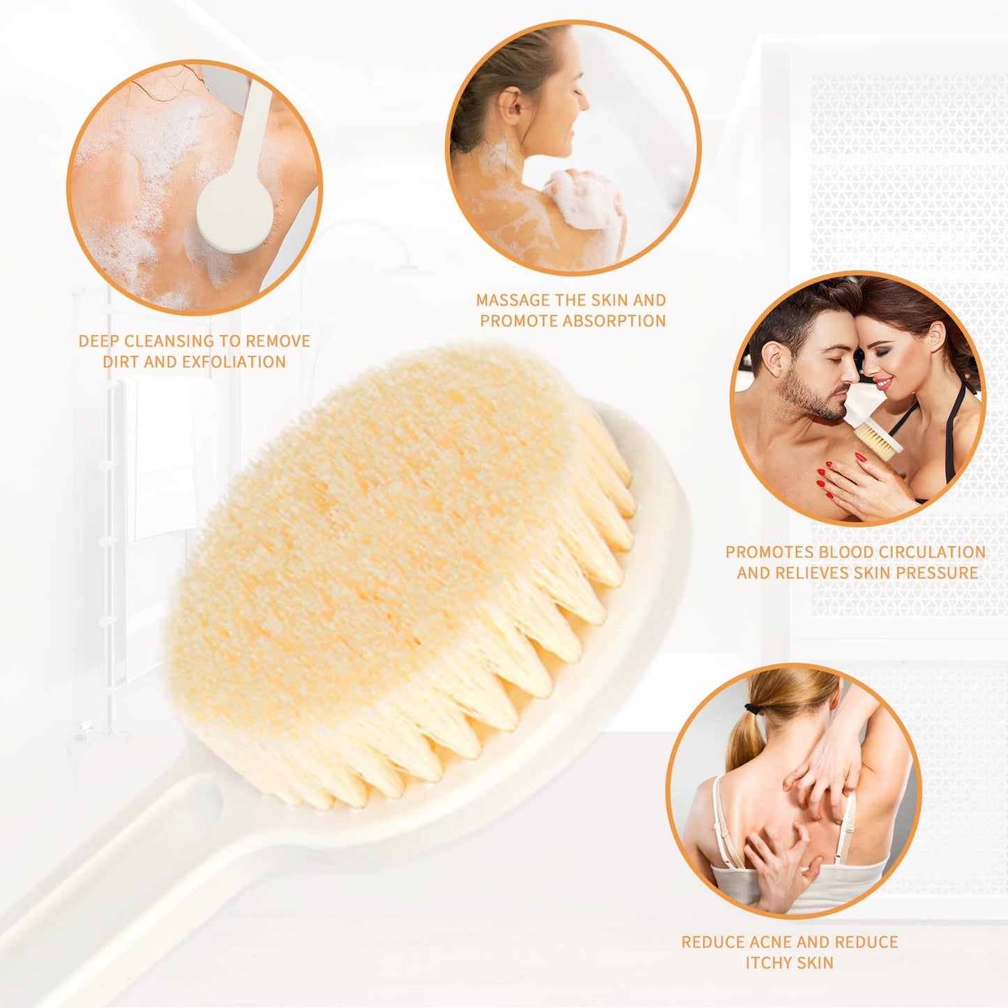 Shower Brush with Soft Bristles, Long Handled Back Bcrubber for Shower,Body Exfoliator for Bath or Dry Brushing, for Men Women Elderly