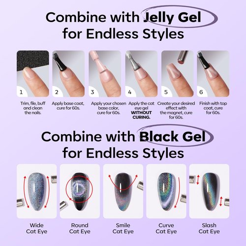 modelones Purple Cat Eye Gel Nail Polish Grey Purple Shimmer 9D Magnetic Cateye Gel Nail Polish UV LED Soak Off Nail Manicure 15ML
