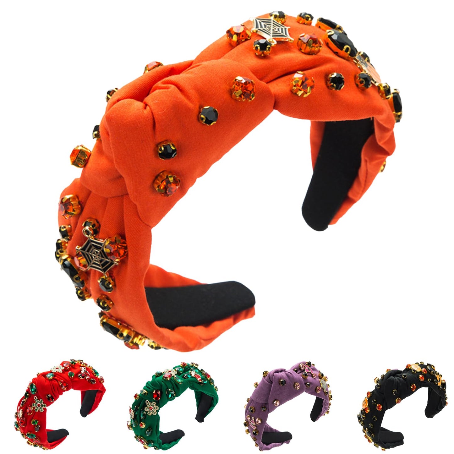 Winmany Halloween Rhinestone Headband Crystal Knotted Beaded Jeweled Headbands for Women Ghosts Pumpkin Charm Candy Corn Top Hairband Halloween Costume Hair Accessories