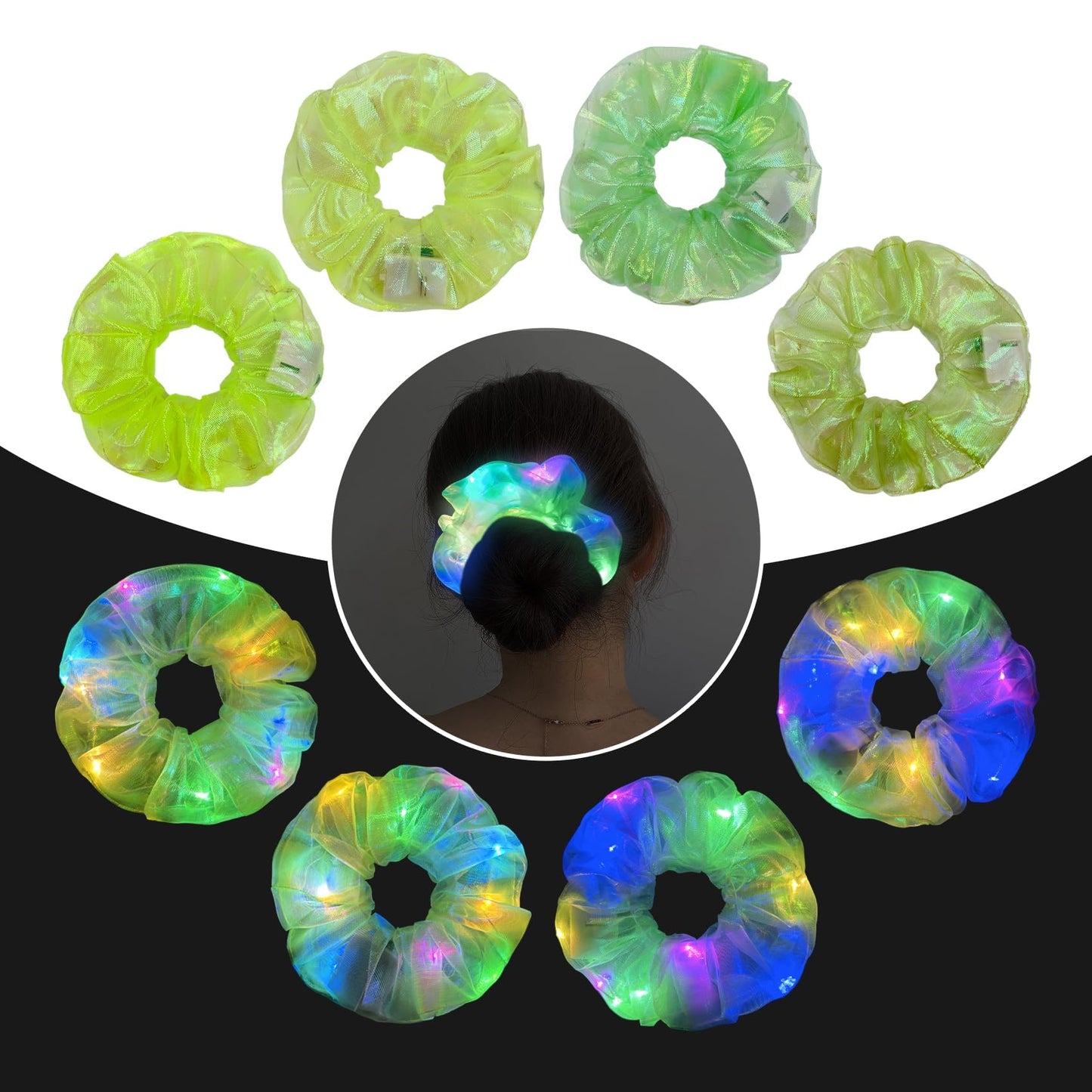 4Pcs Light Up Scrunchies Hair Tie, St Patricks Day Green LED Scrunchy Hair Elastic for Women & Girls, Glow in the Dark Party Supplies Party Favor Festival Rave Accessories