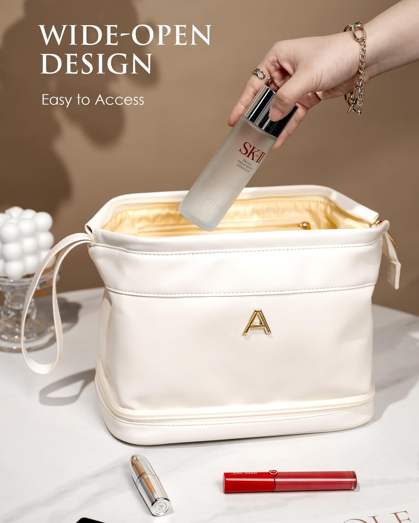 Vogewood Gifts for Women-Birthday Gifts-Teen Girl Gifts Trendy Stuff Initial Makeup Bag for Women, Double Layer Cosmetic Bag with Makeup Brush Organizer, Travel Toiletry Bag,Bride Gift