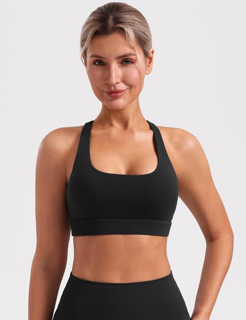 POSHDIVAH Women's Mid-Impact Sports Bra - Removable Padding & Criss Cross Back for Yoga, Running, Gym