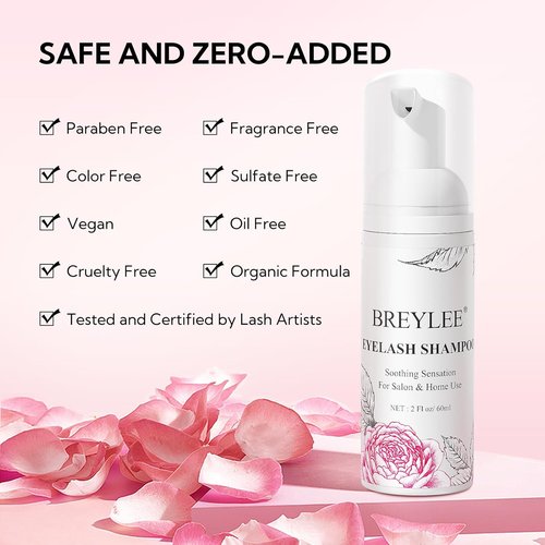 BREYLEE Eyelash Cleanser - Paraben & Sulfate Free Shampoo Foam with Brushes | 60ml (2 fl oz) for Salon & Home Use