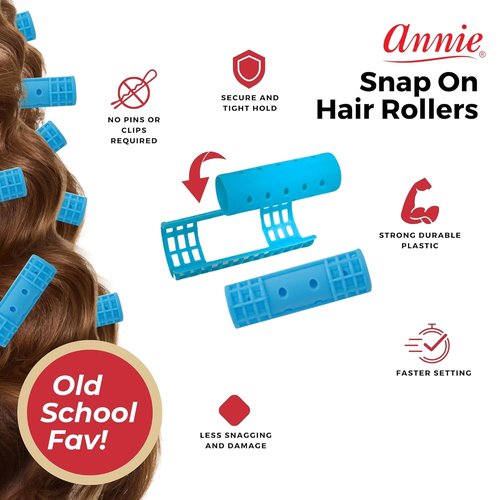 Annie Snap-On Magnetic Hair Rollers - Small 1/2 Inch, Secure Hold Without Pins - Blue, 14 Count
