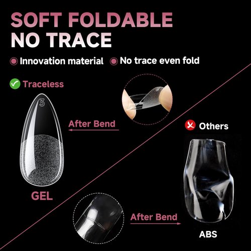 UNA GELLA Medium Almond Gel Nail Tips Half Matte 312pcs Almond Gel Nails No C Curve Clear False Fake Nails Effective Nail Extensions for DIY Art Salon-Level Press On Nails, 12 Sizes