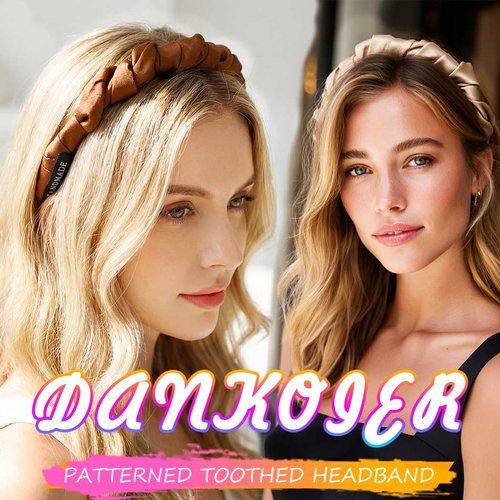 DANKORIER Non Slip Brown Headbands with Comb Pleated Hair Bands for Women 2 Pack (Beige)