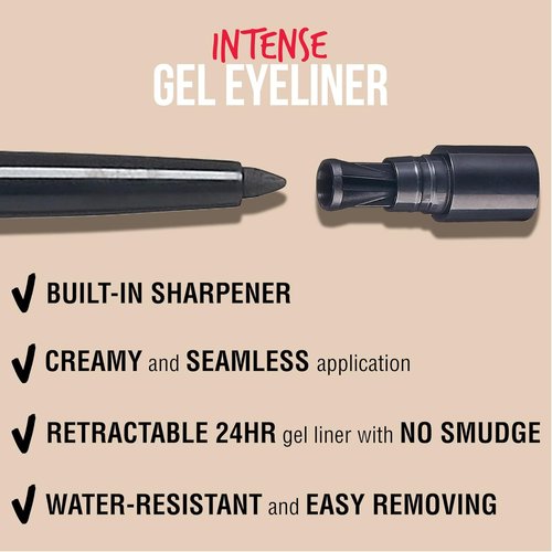 KISS NEW YORK Pro Intense Gel Eyeliner - Waterproof, Smudge-Proof, Long-Lasting Pencil (Black)
