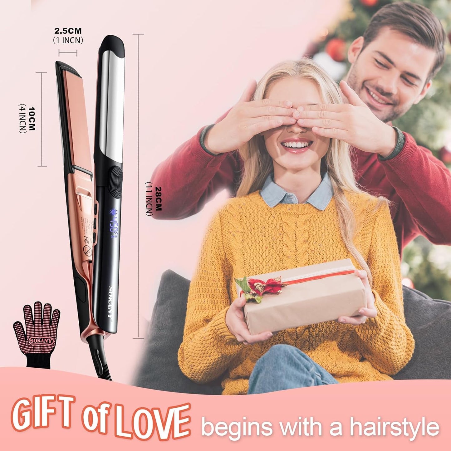 SOKANY 2-in-1 Hair Straightener & Curler - Titanium Ceramic Plates, Dual Voltage, 8 Temp Settings