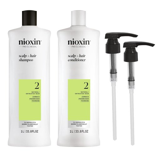 Nioxin Shampoo & Conditioner Liter Duo Set - Strengthen Natural & Colored Hair | Includes Pumps | Systems 1-4