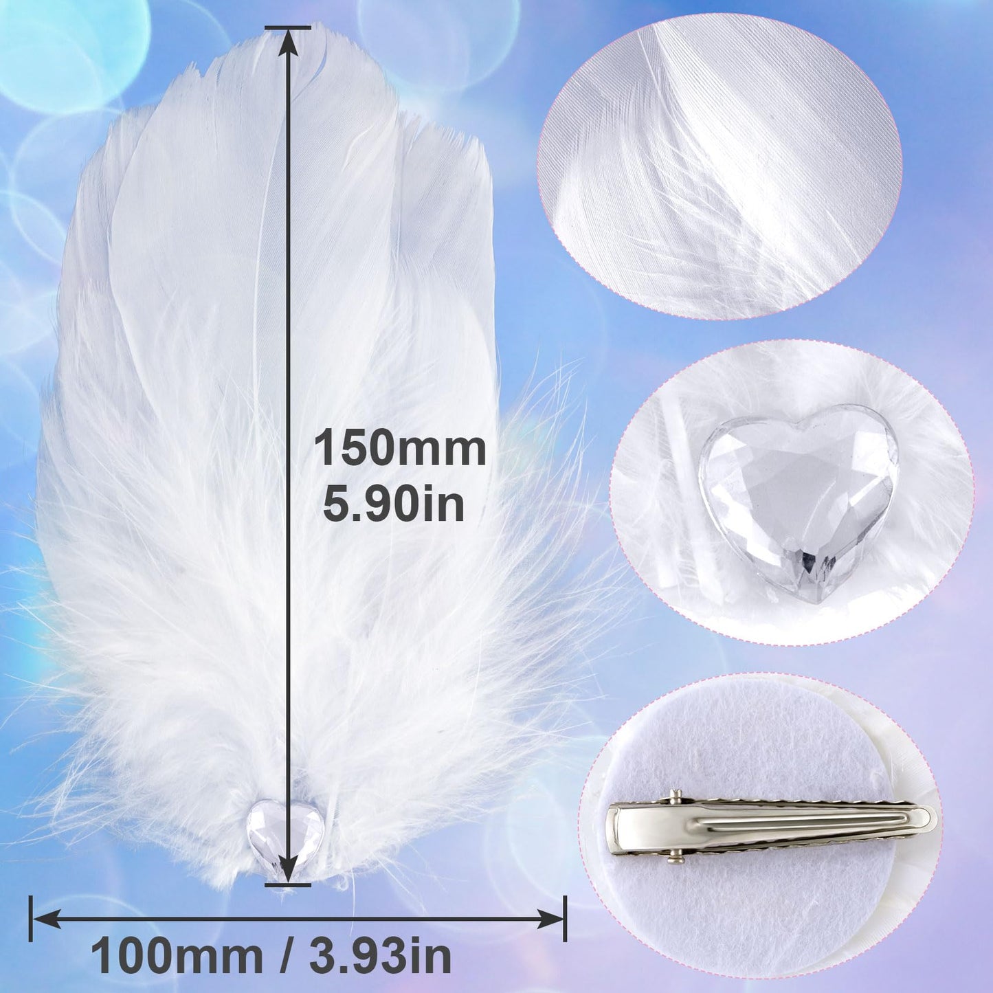 ANCIRS 8 Pack Feather Hair Clips for Women, Fly-Wing Shape Hair Barrettes Accessory Hairpins 1920s Flapper Headpiece Hair Piece for Swan Lake Cosplay Show Dancing Party Halloween Costume- White