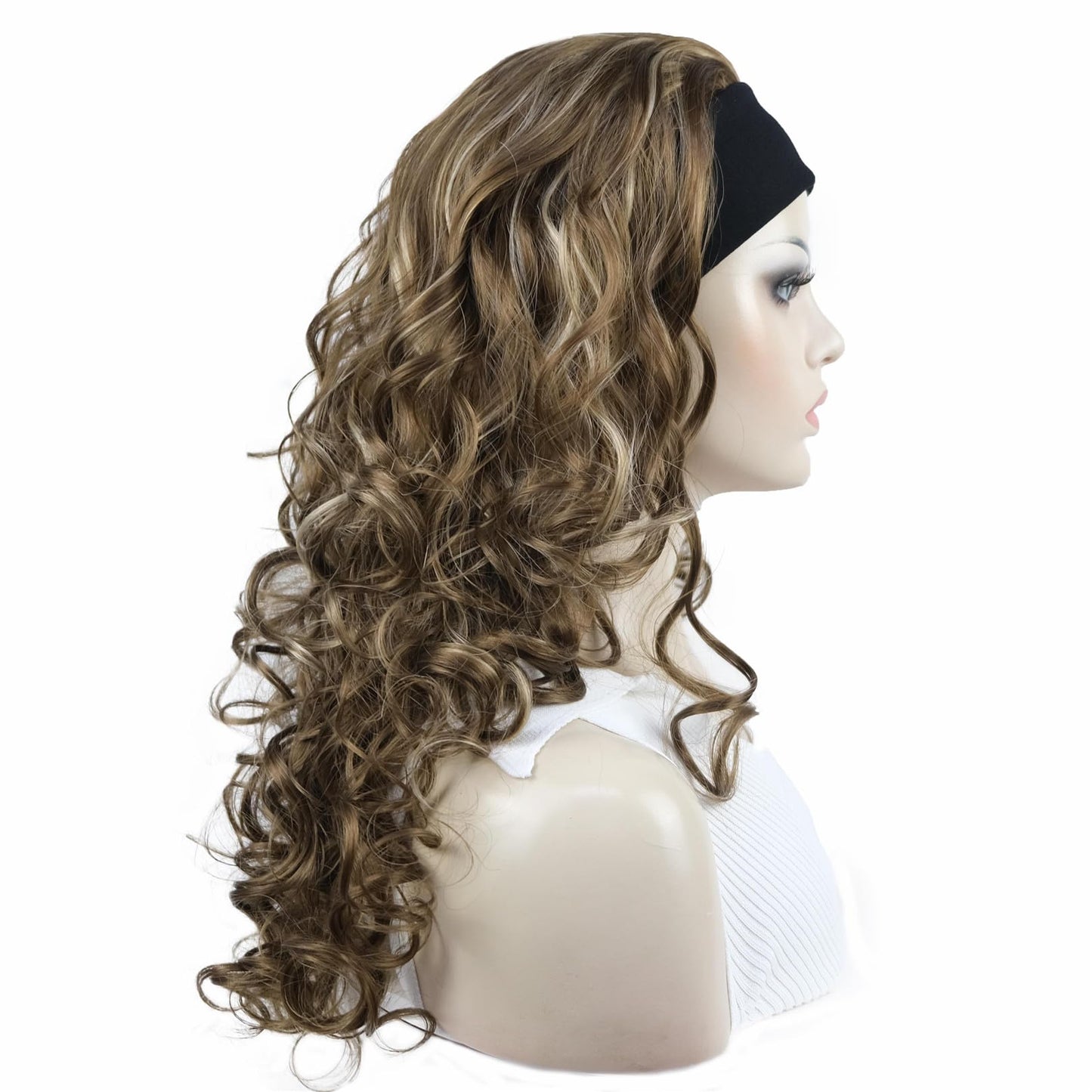 Aimole Long 22" Curly 3/4 Women Wigs With Headband Soft Layered Wig Heat Resisting Fiber Synthetic Hair (12TT26 light Brown with Highlights)