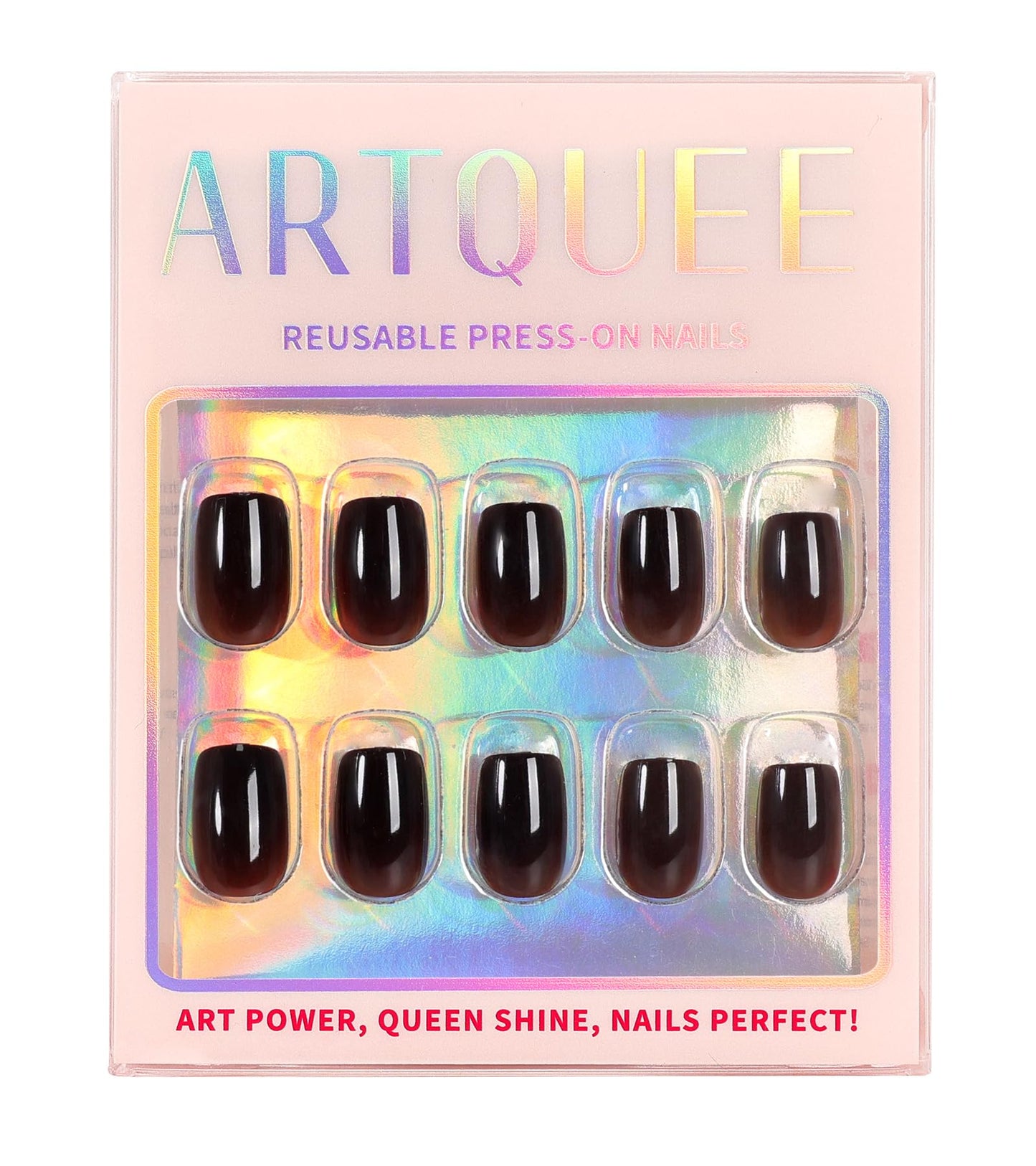 Artquee Press on Nails Short Soft Nude Square False Tips Glossy Reusable Fake Stick on Nails Kit for Women - 30 PCS 15 Sizes