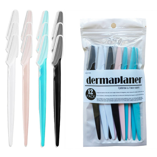 Skiennix Dermaplane Razor - 12-Piece Eyebrow & Face Hair Removal Tool Set for Smooth Skin