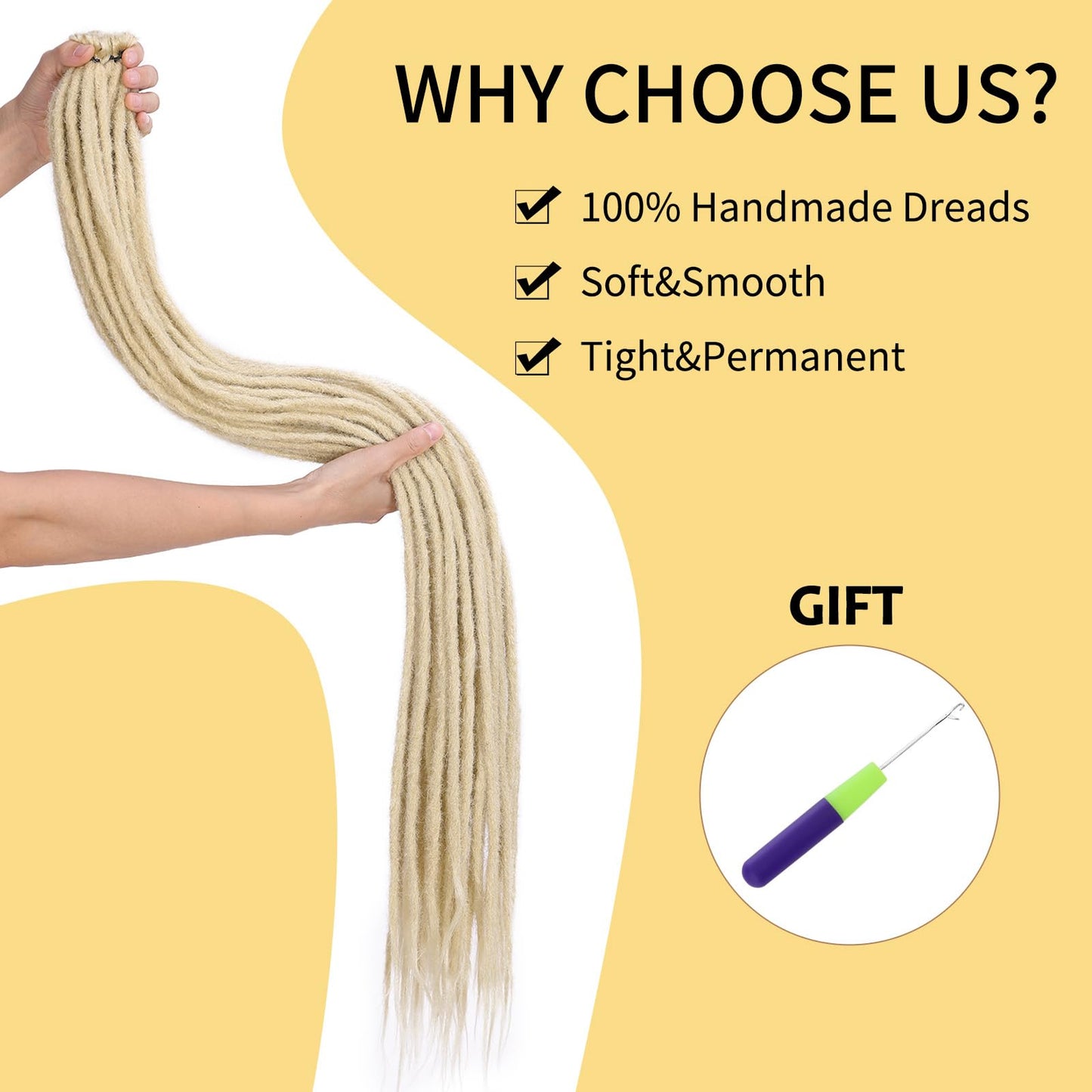 WIGNEE 36 Inches Synthetic Blonde Dreadlock Extensions 10 Strands Single Ended Dreadlocks Extension 0.6 CM Synthetic Crochet Dreads Extensions Hip Hop Style for Women/Man(613)