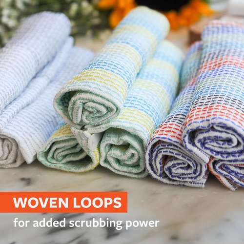 Full Circle Tidy Organic Cotton Dish Cloths - Absorbent & Eco-Friendly Kitchen Towels - Red