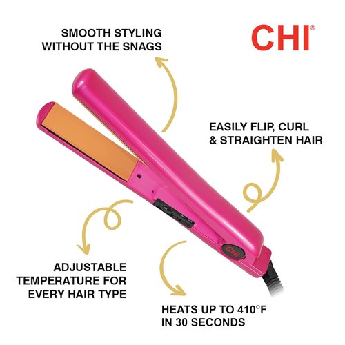 CHI Tourmaline Ceramic Flat Iron | Professional Hair Straightener for Silky Smooth Hair - Pure Pink 1" Plates