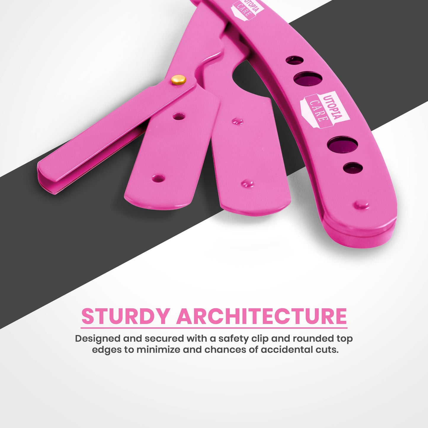 Utopia Care Professional Straight Razor for Men, Barber Straight Edge Razor Safety with 100 Pack Blades, Pink