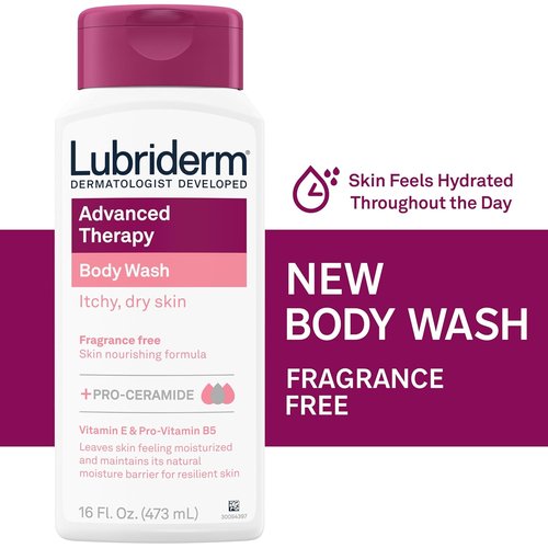 Lubriderm Advanced Therapy Body Wash - Unscented Nourishing Cleanser with Pro-Ceramide & Vitamin E | 16 fl. oz