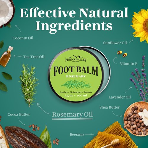 Pumice Valley Foot Balm - Natural Moisturizer for Dry, Cracked Heels & Calluses | 3.5 Oz Rosemary Cream