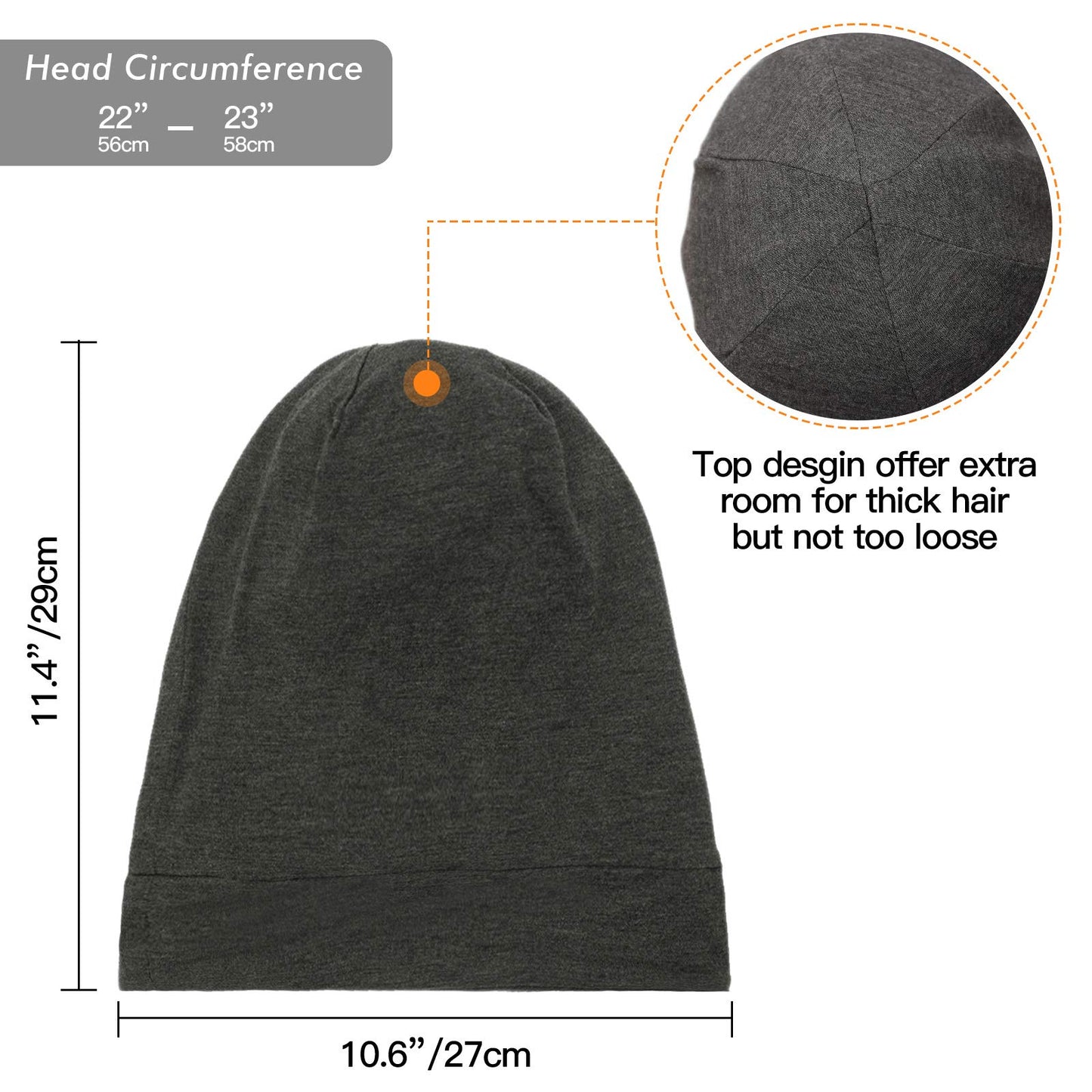 Silk Satin Lined Bonnet Sleep Cap - Adjustable Stay on All Night Hair Wrap Cover Slouchy Beanie for Curly Hair Protection for Women and Men - Solid Dark Grey
