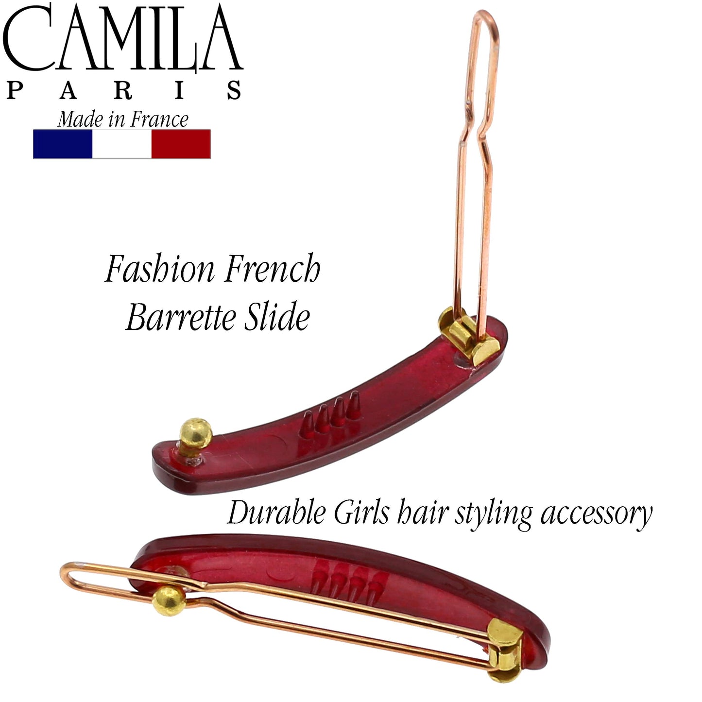 Camila Paris CP3255 French Hair Barrettes Clips for Women Small Girls Side Slide-in Barrette Clip, Hair Accessories for Women. Strong Hold No Slip Grip Fashion Durable Styling, Made in France