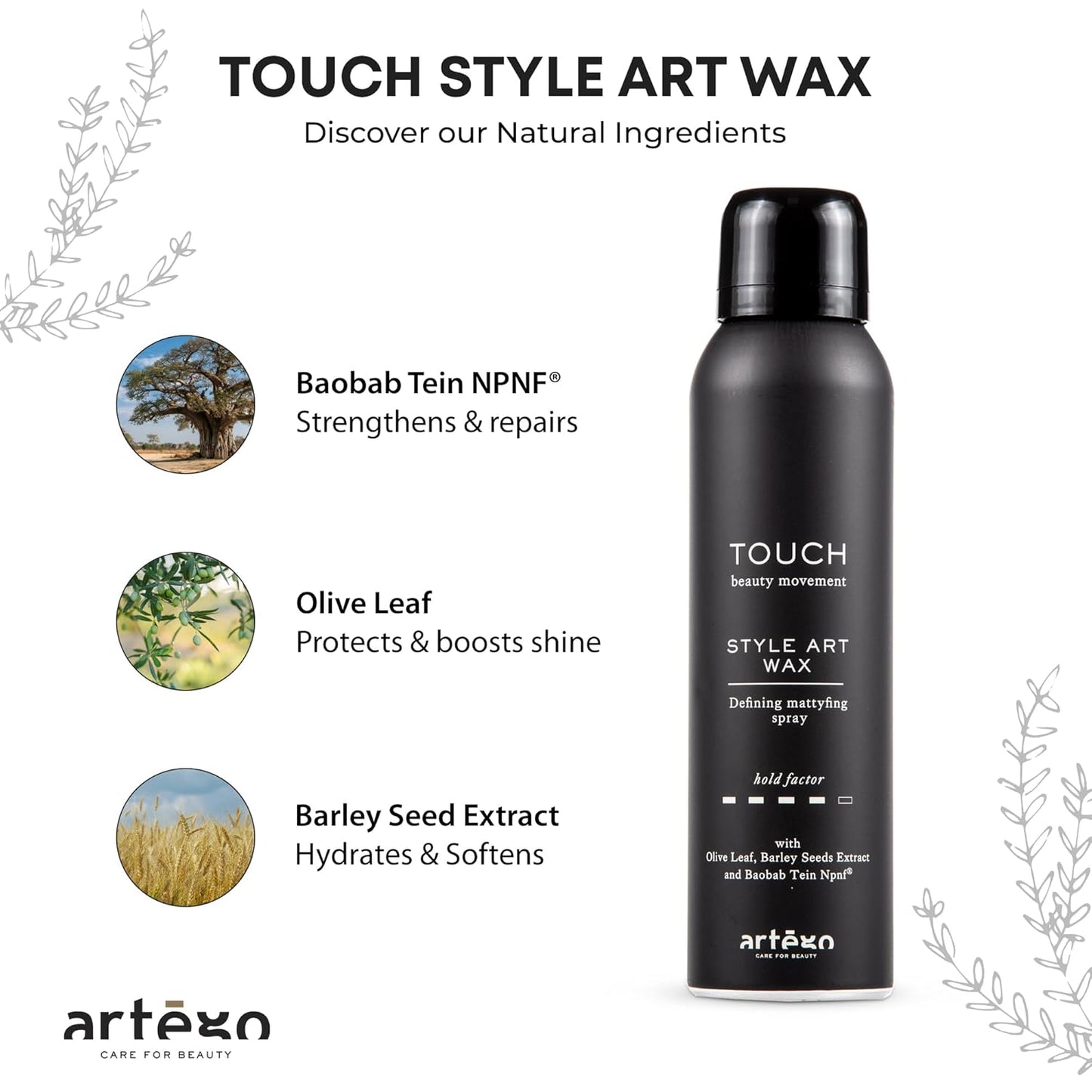 Artègo TOUCH Style Art Wax Spray - Defining & Mattifying Spray Wax for Flexible, Long-Lasting Styles (5.1 oz)