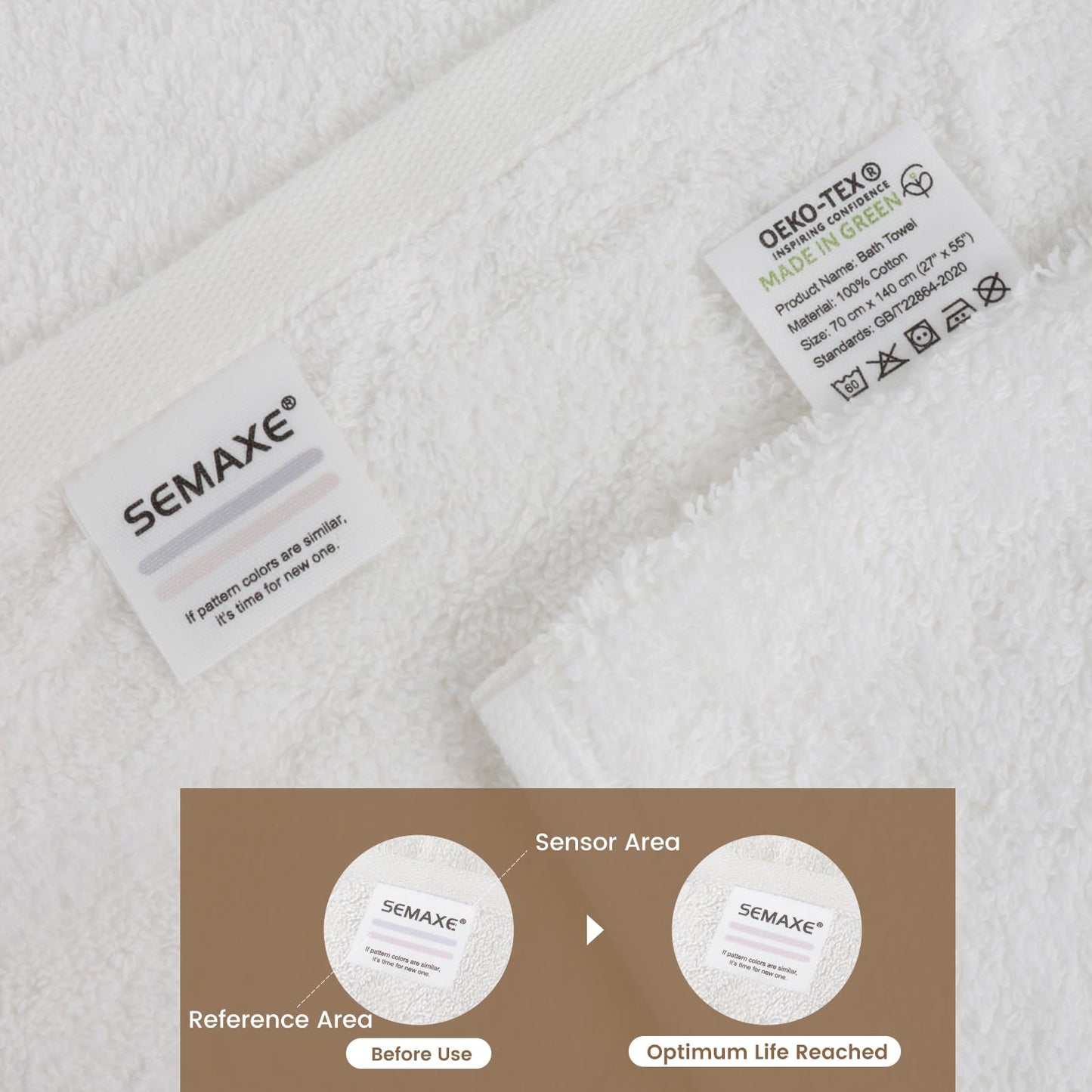 SEMAXE White Bath Towel for Bathroom, 100% Cotton Towel with Hanging Loop, Hotel & Spa Quality Soft Absorbent Towel, Gift Box Packaging, 1 Pc Bath Towel, 55" L x 27" W