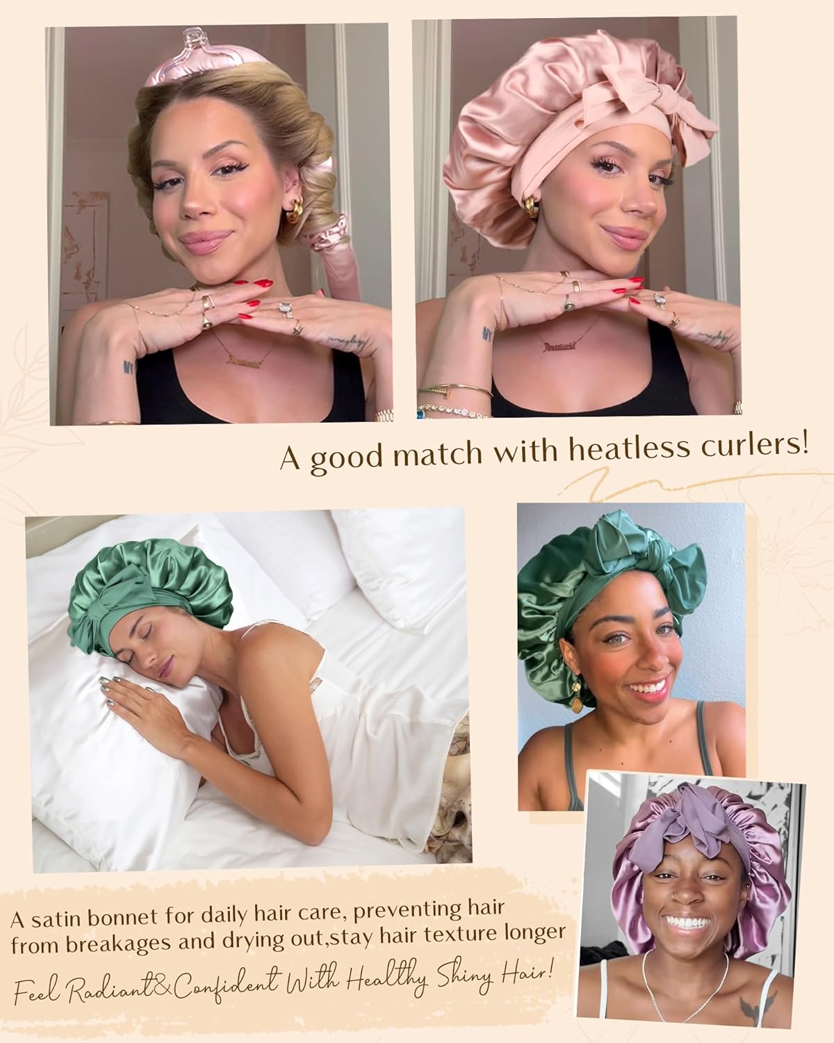 YANIBEST Adjustable Satin Bonnet - Double Layer Hair Wrap for Reducing Friction & Preventing Frizz