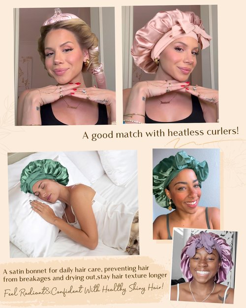 YANIBEST Adjustable Satin Bonnet for Sleeping Women Double Layer Hair Wrap Reduce Friction Prevent Frizz Natural Curly Hair, Blush Pink