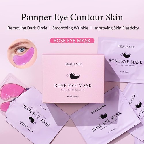 PEAUAMIE Under Eye Patches - Rose Eye Mask for Dark Circles & Puffiness | 30 Pairs