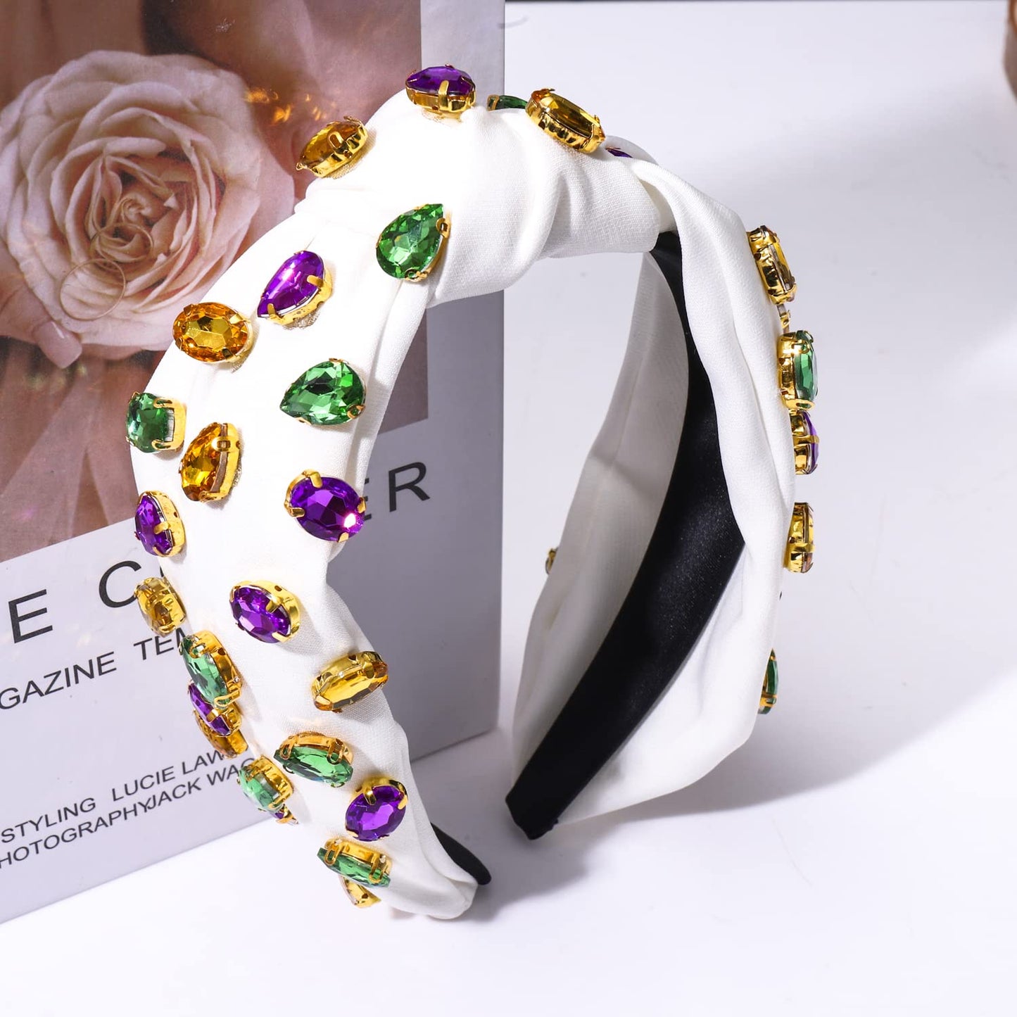 Crystal Velvet Headband Mardi Gras Headband Cross Knotted Turban Headdress Colorful rhinestone Statement Wide Hair Band Hoop Accessories For Women Girls