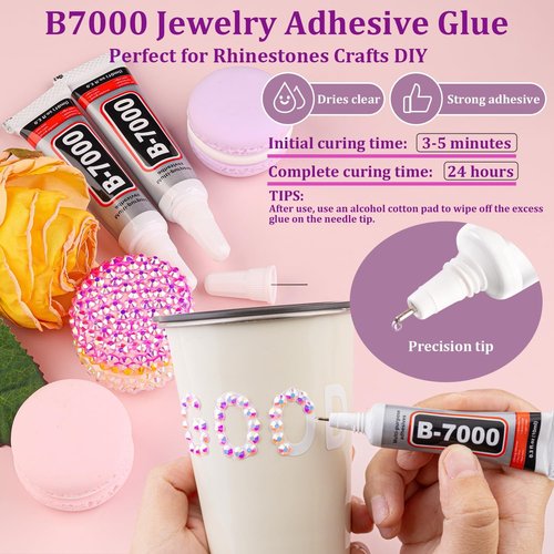 Resin Rhinestones for Crafting with 3Pcs 10ml B7000 Jewelry Glue, 2 Boxes Light Pink AB Flatback Gems Crystals Diamond for Bedazzling Crafts DIY Nail Art Makeup,Gems for Clothing Tumblers Shoes