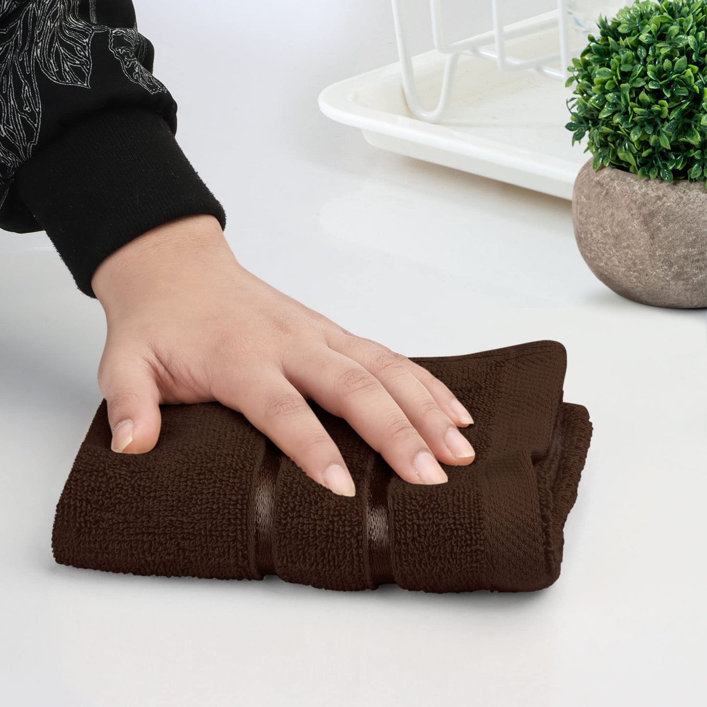 Utopia Towels, 12 Pack Viscose Luxury Wash Cloths Set, 12 by 12 Inches, 100% Cotton Ring Spun, Highly Absorbent and Soft Feel Essential Washcloths for Bathroom, Face Towel, Gym and Spa, Brown