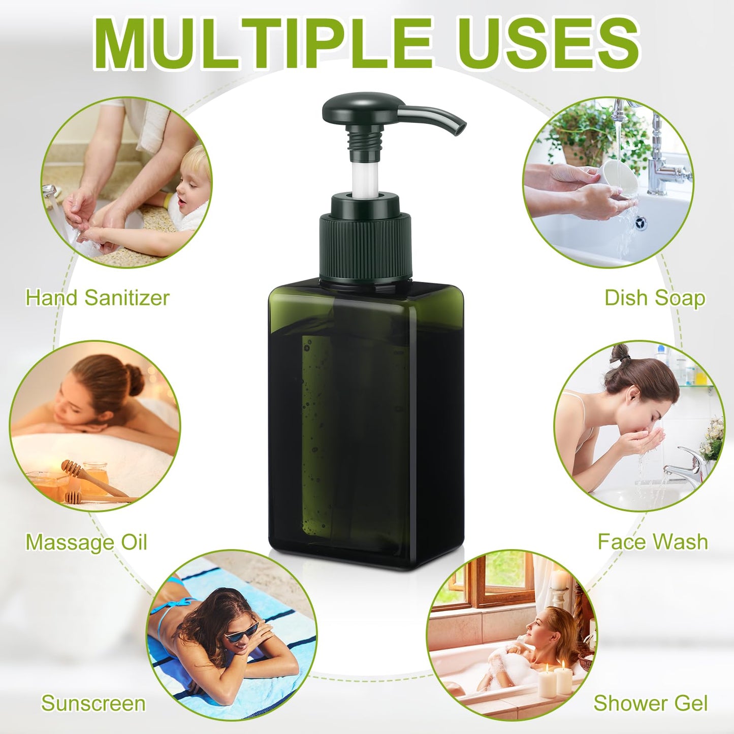 Domensi 12 Pcs 100ml /3.4 oz Pump Bottle Mini Travel Bottles Small Dispenser Containers Plastic Pump Lotion Dispenser Empty Square Travel Size Containers Toiletries (Green,Brown)