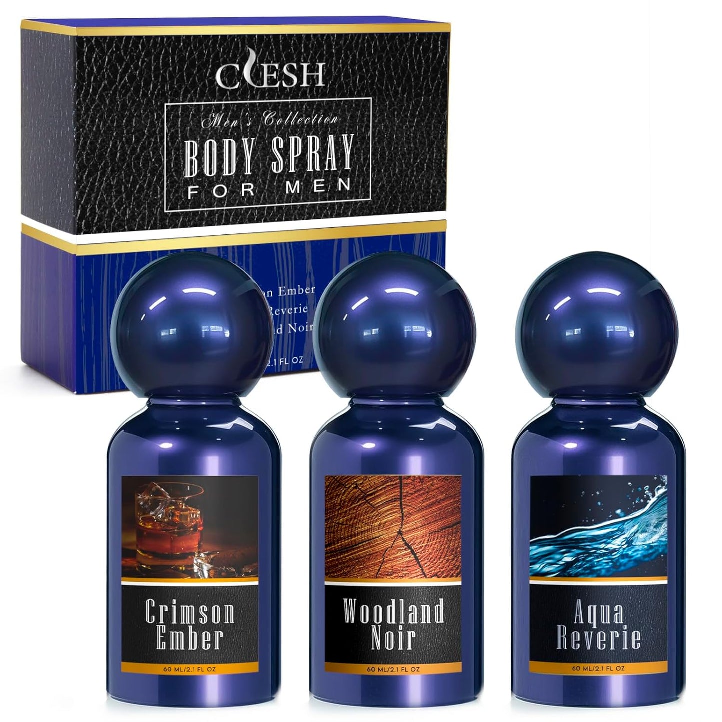 Skiennix Body Spray for Men - Travel Size Fragrance Mist Set | 3 Pack, 60 ml Each - Crimson Ember, Aqua Reverie, Woodland Noir