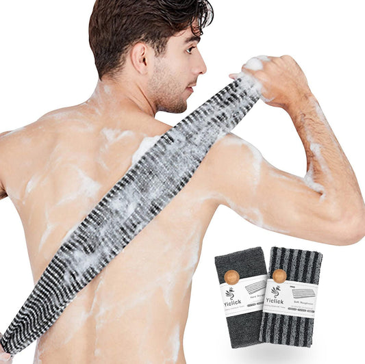 Yiclick Exfoliating Body Scrubber - Japanese Back Wash Cloth for Men & Women | Black Luffa Towel