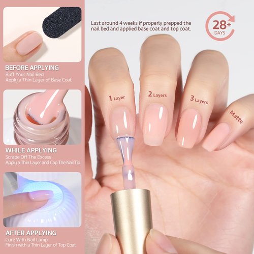 GAOY Milky White Jelly Nude Gel Nail Polish Set, 6 Transparent Colors Sheer Pink Orange Soak Off UV Light Cure Gel Polish Kit for Salon and Nail Art DIY at Home