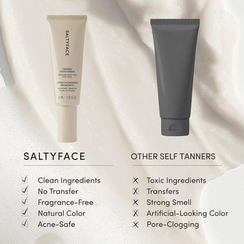 Saltyface Tanning Moisturizer - Natural Self Tanner for Face with Green Tea & Hyaluronic Acid - 1.35 FL OZ (40 ML)