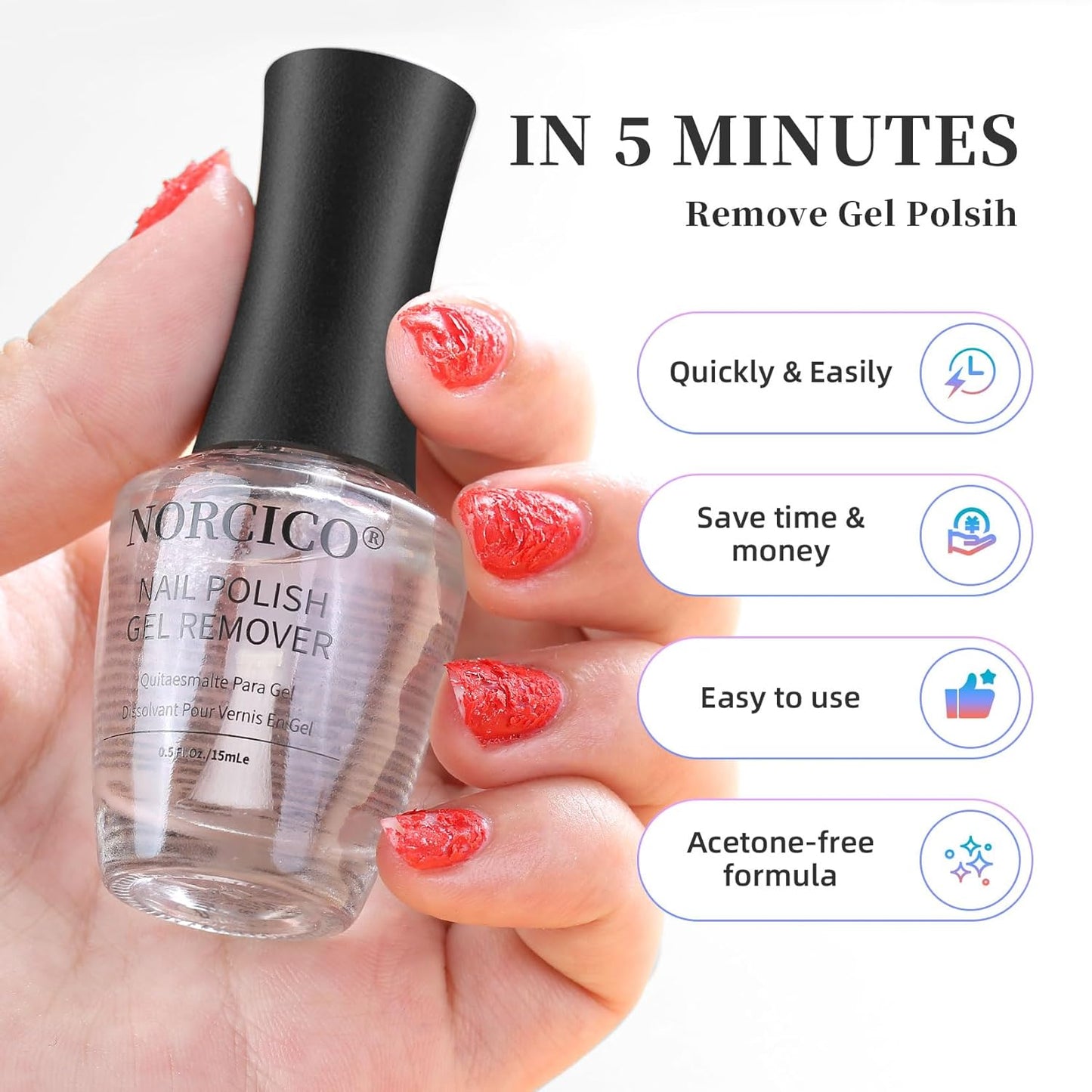Skiennix Gel Nail Polish Remover - Low-Odor, Quick & Gentle Acetone-Free Solution | 15ml
