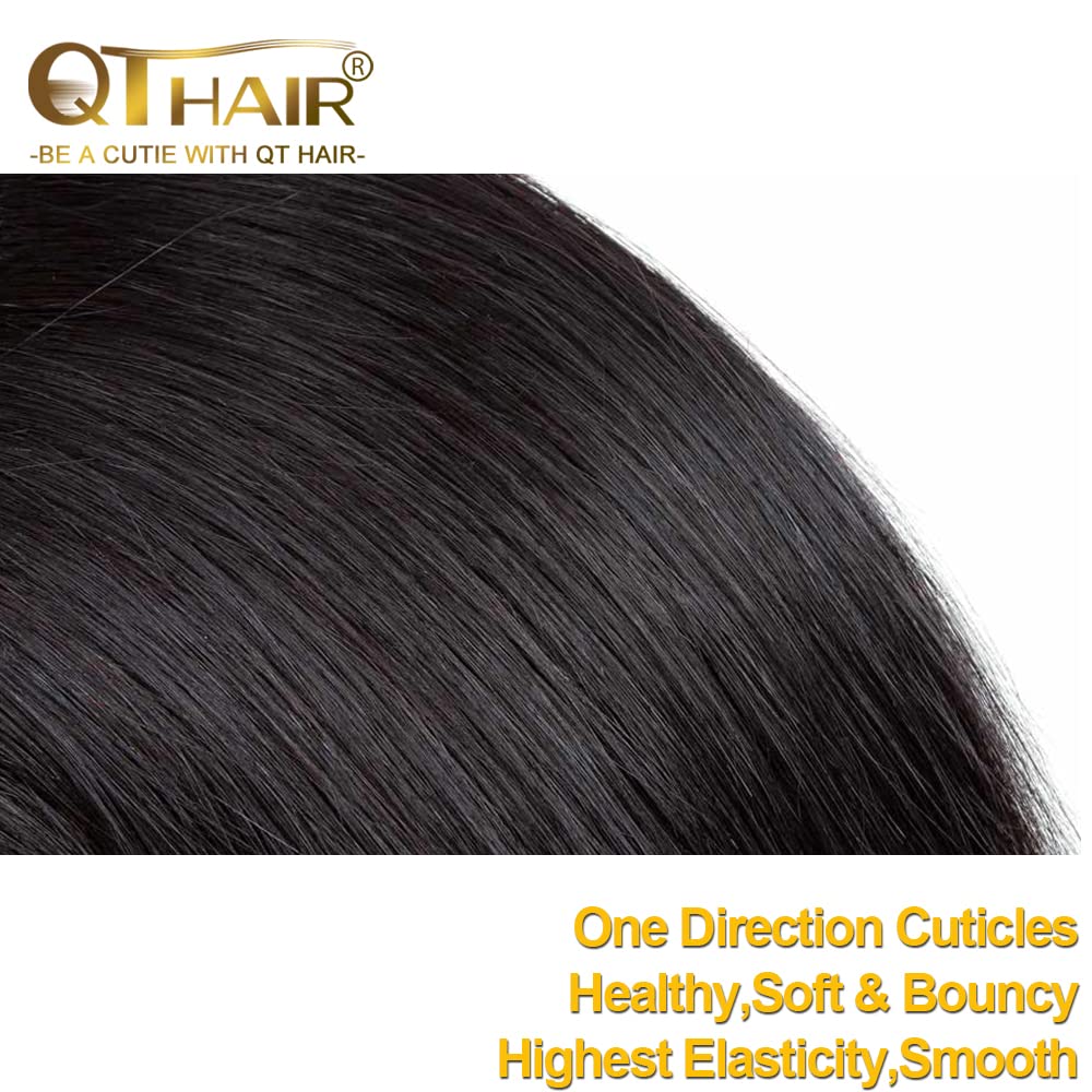 QTHAIR 14A Straight Human Hair(16" 16" 16",300g) Natural Color 100% Unprocessed Human Hair Extensions Indian Virgin Human Hair Weaves Indian Straight Hair