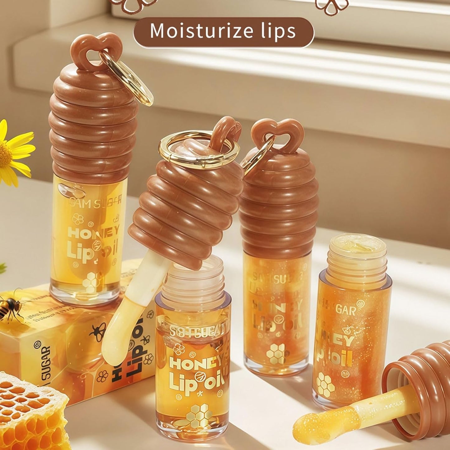 Skiennix Honey Lip Oil - Long-Lasting Moisturizing Gloss for Dry Lips | Transparent, Non-Sticky Balm
