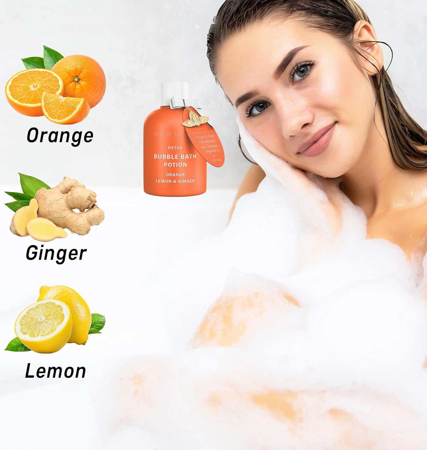 Skiennix Natural Detox Citrus Bubble Bath - Long-Lasting Foaming Soak with Essential Oils for Relaxation & Hydration