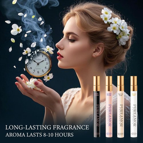 PUREAMOR Pheromones Perfumes for Women, Long lasting Skin Scent Fragrance Set, Amber Vanilla, Saffron Amber, Woody Citrus, Spicy Sandalwood, Body Chemistry Perfume Oil Travel Cologne for Day & Night
