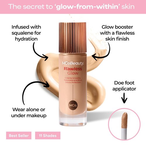 MCoBeauty Flawless Glow Luminous Skin Filter - 4-in-1 Primer & Highlighter - Dewy Tint Face Makeup with Squalane & Vitamin E - Vegan & Cruelty-Free