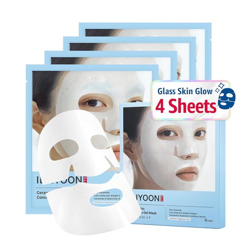 Illiyoon Ceramide Ato Concentrate Gel Face Mask - Hydrating Overnight Hydrogel Mask with Hyaluronic Acid | 34g x 4ea, Pore Tightening, Glass Skin Glow