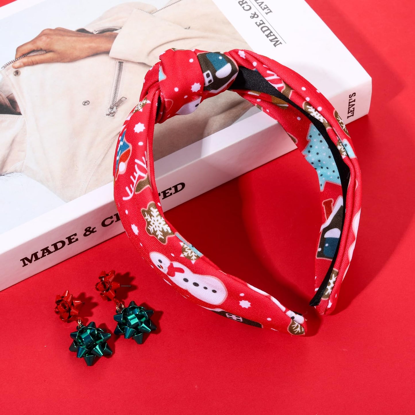 YAHPERN Christmas Headband for Women Christmas Accessories Christmas Tree Snowflake Knotted Headband Xmas Reindeer Candy Cane Headband Festive Holiday Hair Accessory Outfit Gifts (Xmas Bow)