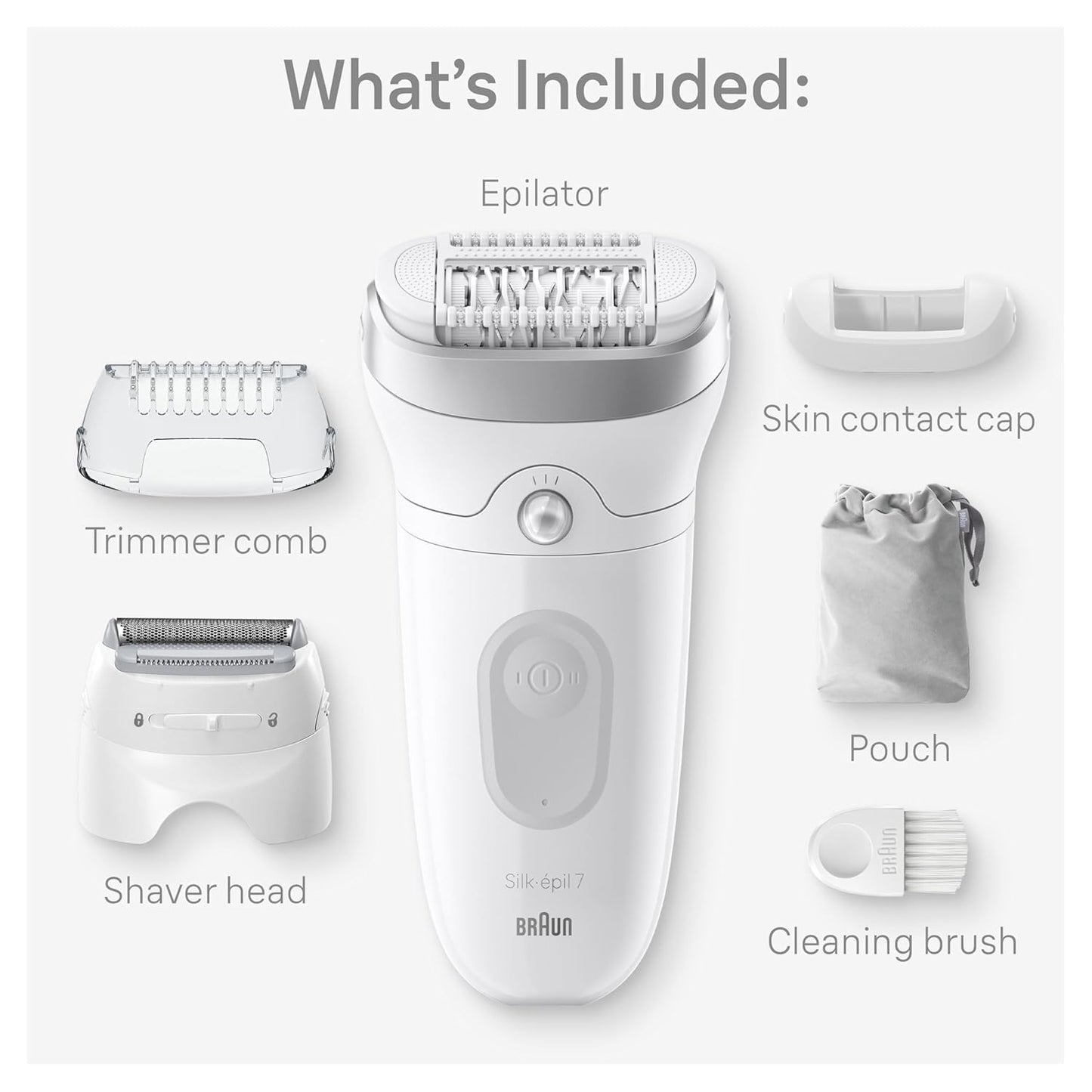 Braun Silk-épil 7 Epilator - Women's Hair Removal Device with Shaver Head & Trimmer Comb | Silver