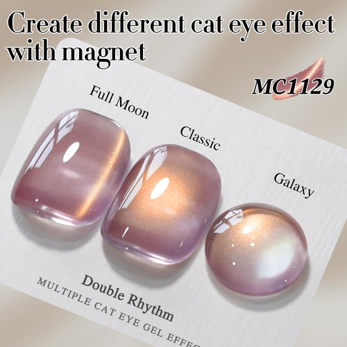 Double Rhythm 15ML Ice Glass Cat Eye Gel Polish with Magnet Holographic Glitter Shimmer Translucent Sheer Color Salon Soak Off Magnetic Nail at Home (Golden Violet-MC1129)