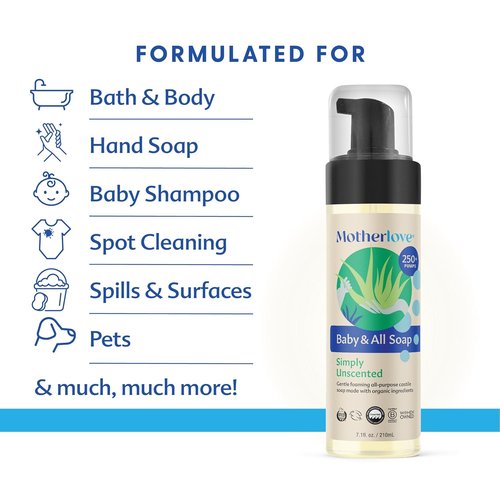 Motherlove Baby & All Soap - Gentle Foaming Castile Soap | Organic Ingredients, Travel Size (3.4oz)